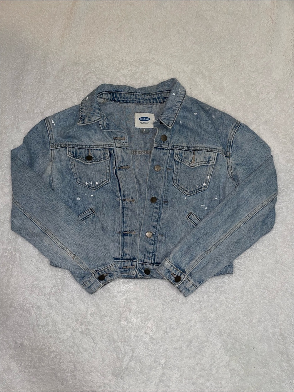Old Navy Light Blue Denim Jacket with Subtle Paint Detail